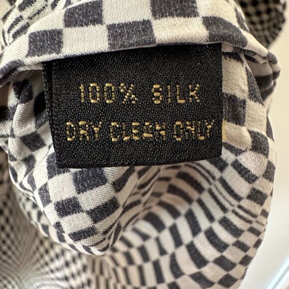 Creme De Silk Vintage‎ Mens Checkered Illusion Half Zip 100% Silk Shirt Large - Picture 7 of 10